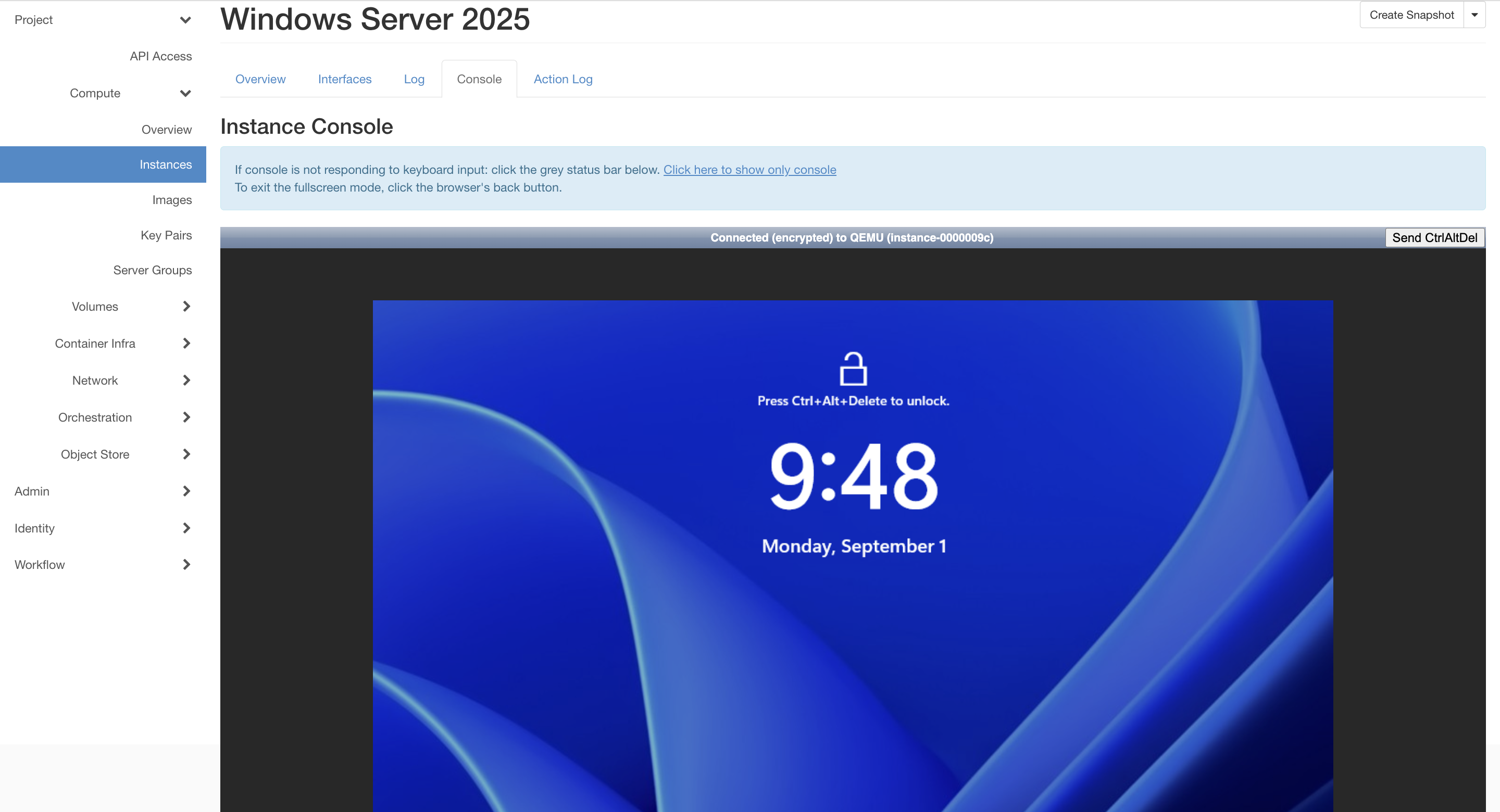 Win instance console