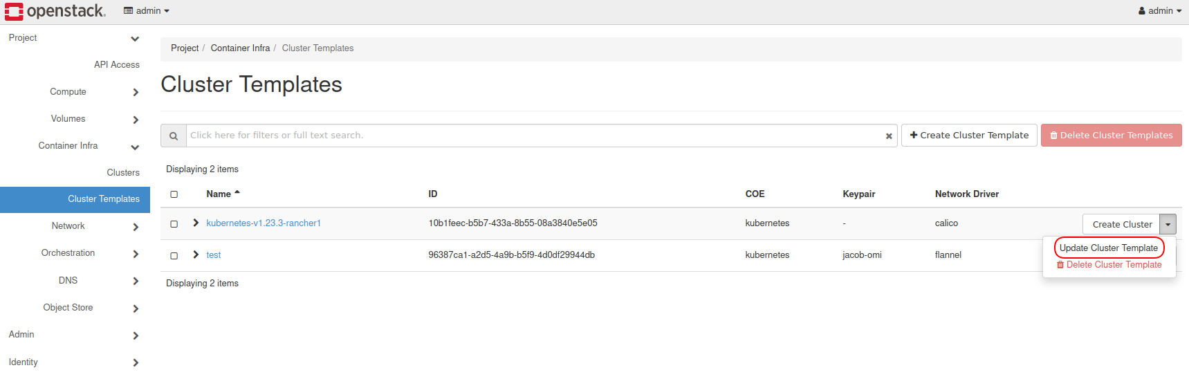 Magnum Cluster template list