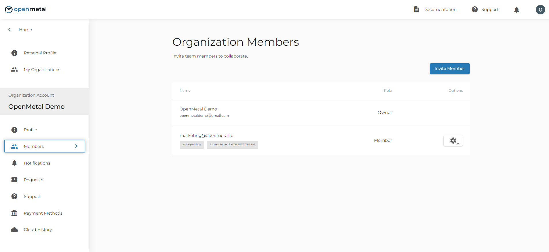 OpenMetal Central View Invited Members