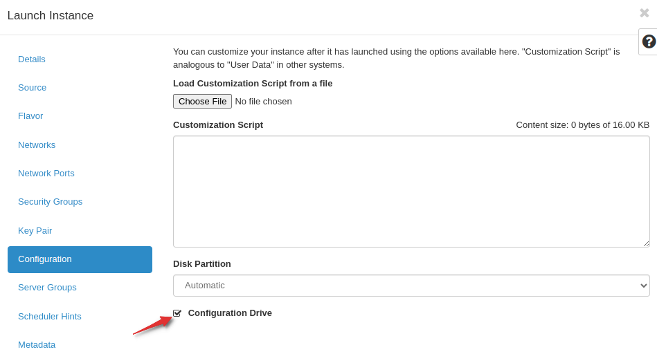 Select config drive