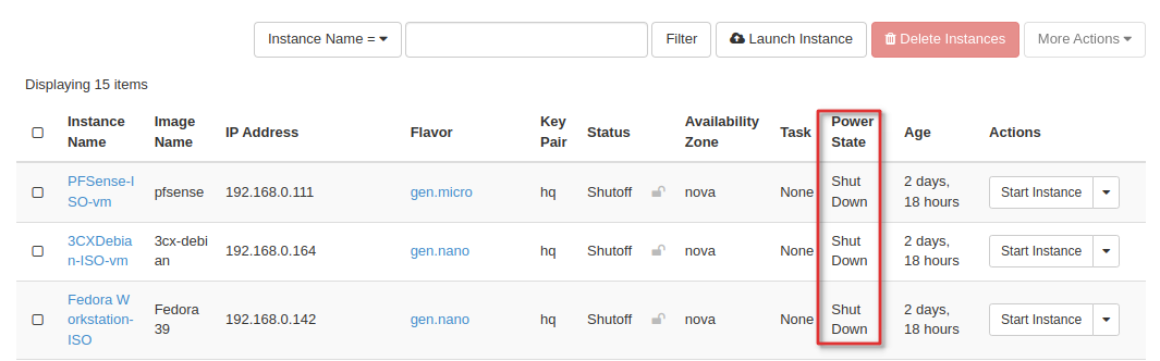 Shutdown list instances